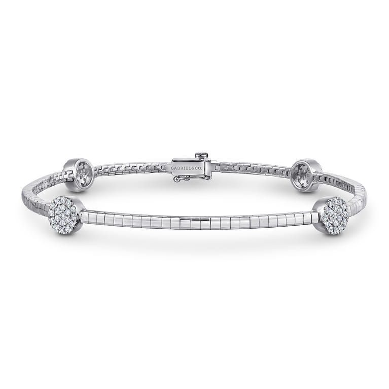 14K White Gold Tennis Bracelet with Round Cluster Diamond Stations - 0.4 ct - Shot 1