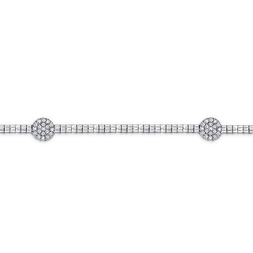 14K White Gold Tennis Bracelet with Round Cluster Diamond Stations - 0.4 ct - Shot 2
