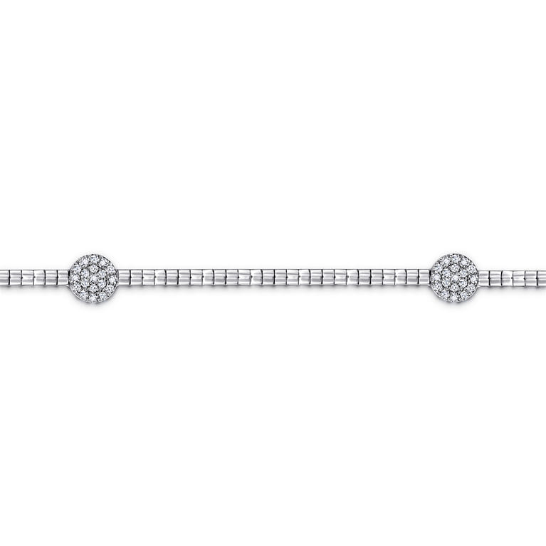 14K White Gold Tennis Bracelet with Round Cluster Diamond Stations - 0.4 ct - Shot 2