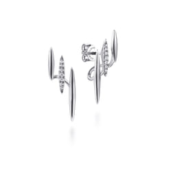 14K White Gold Three Bar Diamond Stud Earrings