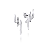14K White Gold Three Bar Diamond Stud Earrings