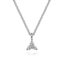 14K White Gold Three Diamond Cluster Pendant Necklace
