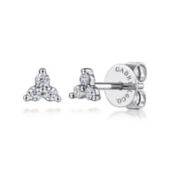 14K White Gold Three Diamond Cluster Stud Earrings