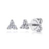 14K White Gold Three Diamond Cluster Stud Earrings - 0.1 ct