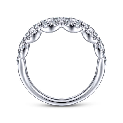 14K White Gold Three Row Cluster Diamond Station Ring