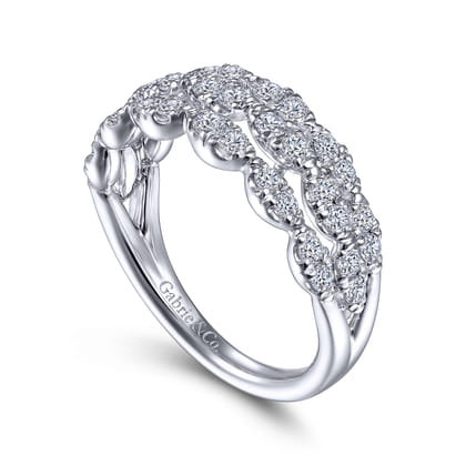 14K White Gold Three Row Cluster Diamond Station Ring