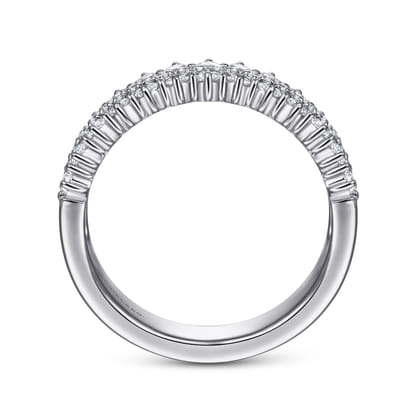 14K White Gold Three Row Diamond Band