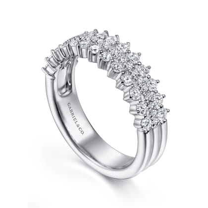14K White Gold Three Row Diamond Band