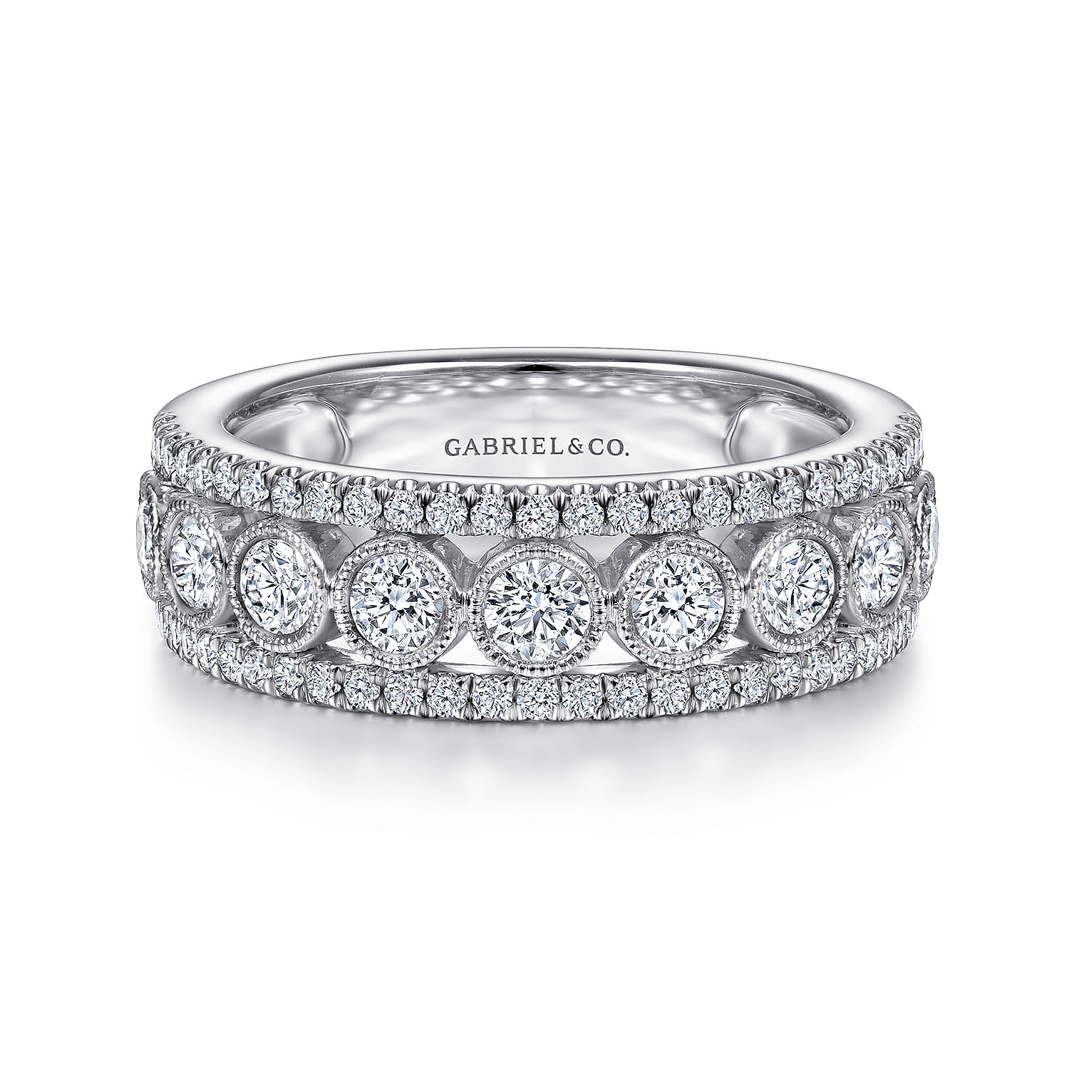 14K White Gold Three Row Diamond Band - 0.9 ct - Shot 1