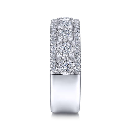 14K White Gold Three Row Diamond Band