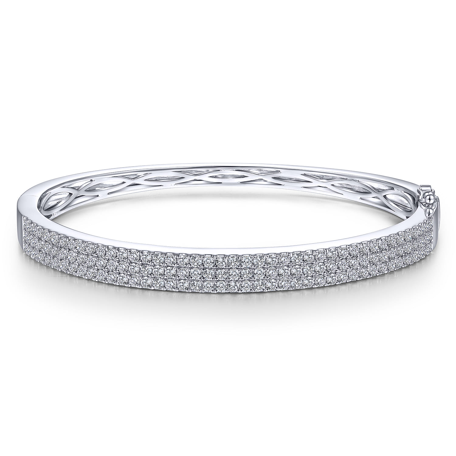 14K White Gold Three Row Diamond Bangle - 2.25 ct - Shot 1
