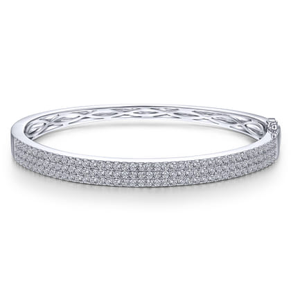 14K White Gold Three Row Diamond Bangle