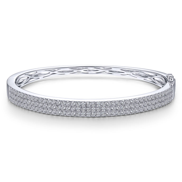14K White Gold Three Row Diamond Bangle - 2.25 ct - Shot 1