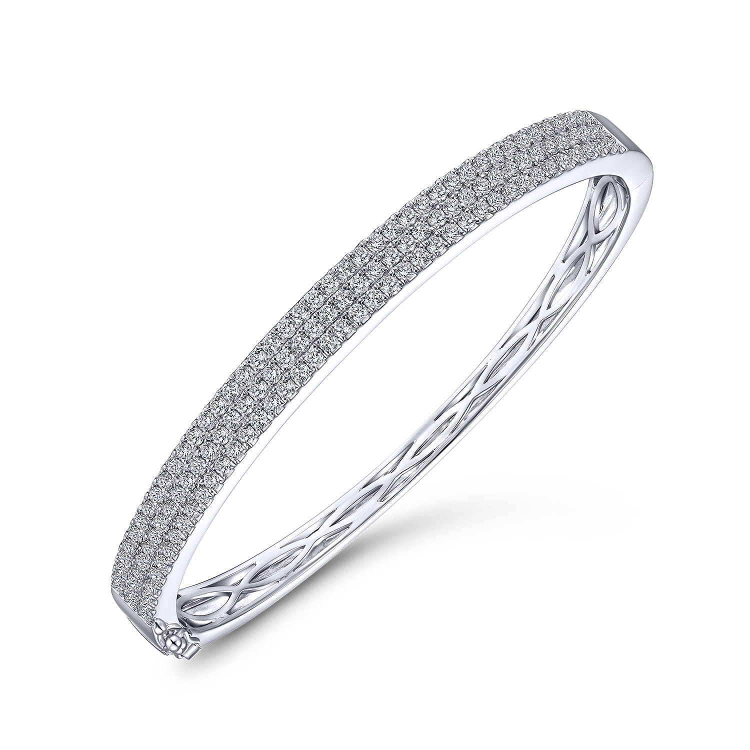 14K White Gold Three Row Diamond Bangle - 2.25 ct - Shot 2