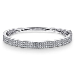 14K White Gold Three Row Diamond Bangle