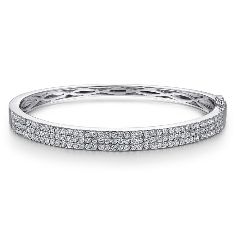 14K White Gold Three Row Diamond Bangle - 2.15 ct - Shot 1