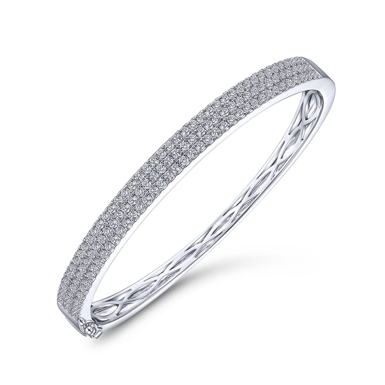 14K White Gold Three Row Diamond Bangle - 2.15 ct - Shot 2