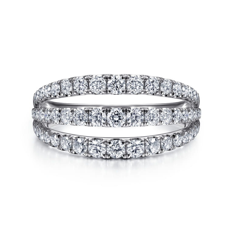 14K White Gold Three Row Diamond Ring - 1 ct - Shot 1