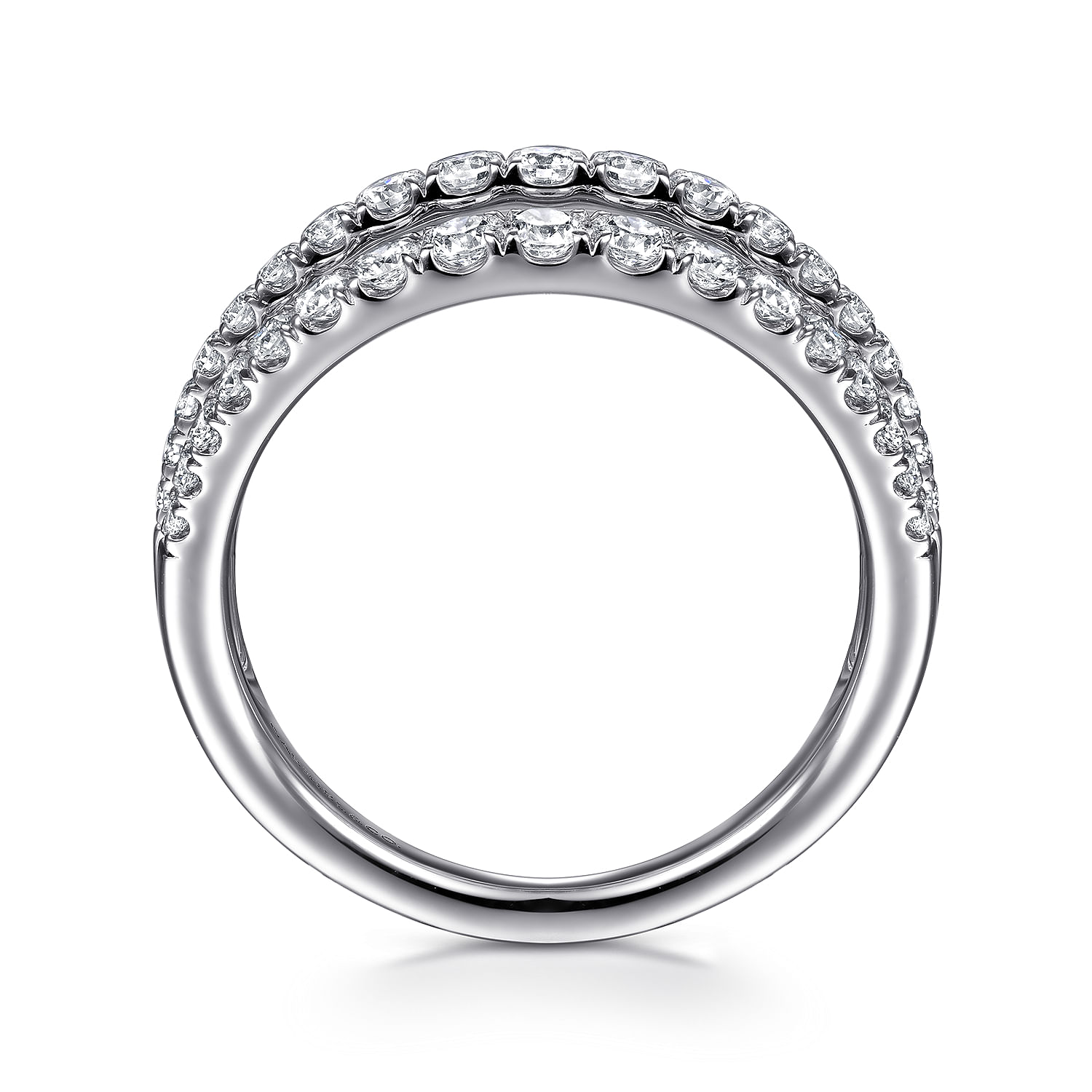 14K White Gold Three Row Diamond Ring