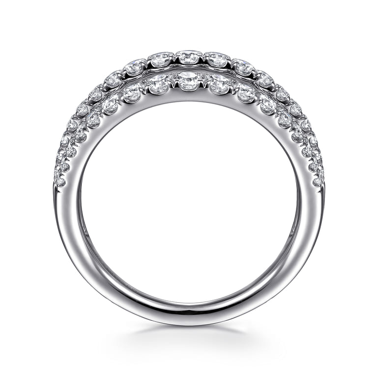 14K White Gold Three Row Diamond Ring - 1 ct - Shot 2