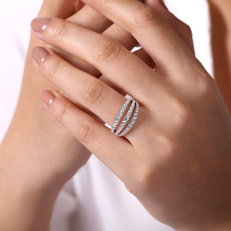 14K White Gold Three Row Diamond Ring - 1 ct - Shot 5