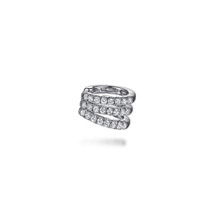 14K White Gold Three Row Diamond Single Ear Cuff