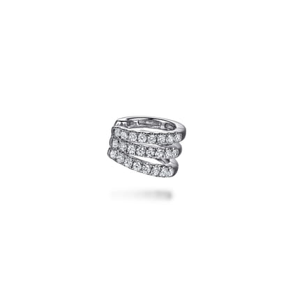 14K White Gold Three Row Diamond Single Ear Cuff
