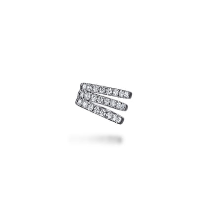 14K White Gold Three Row Diamond Single Ear Cuff