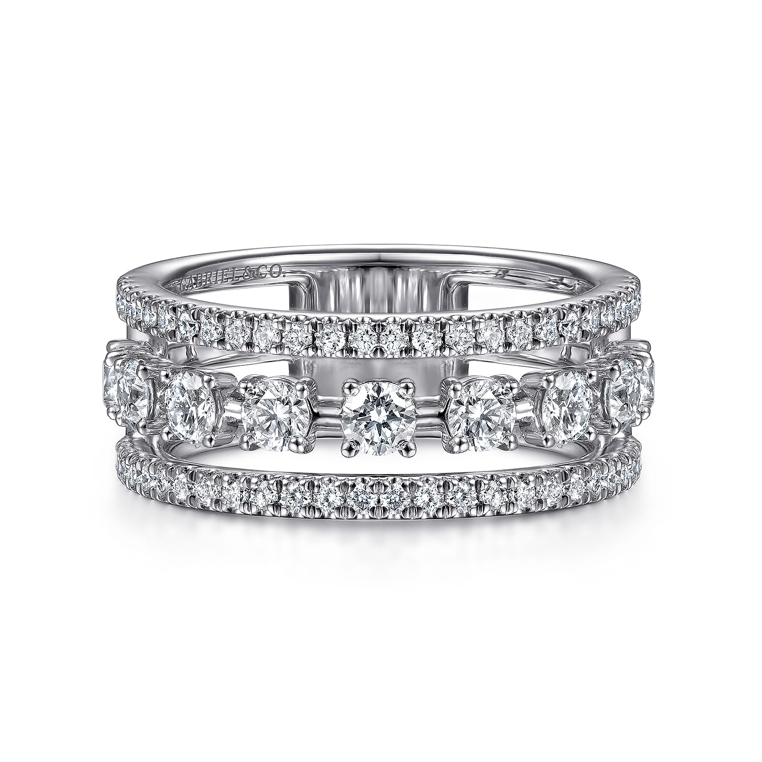 14K White Gold Three Row Diamond Station Ring - 1.05 ct - Shot 1