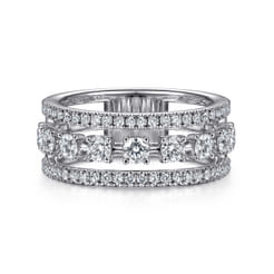 14K White Gold Three Row Diamond Station Ring