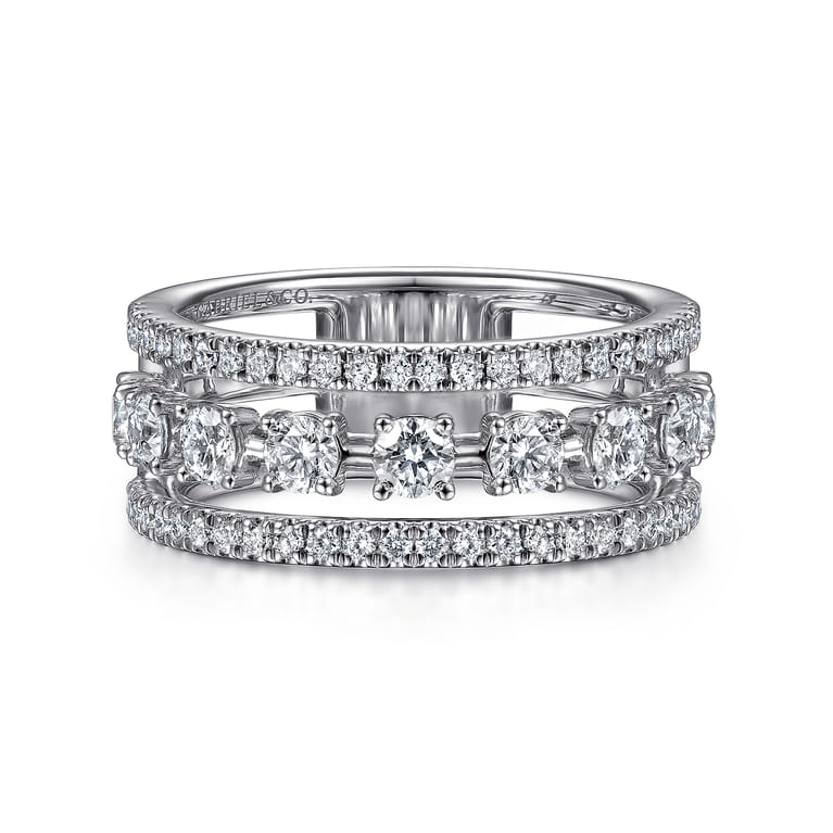 14K White Gold Three Row Diamond Station Ring - 1.05 ct - Shot 1