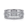 14K White Gold Three Row Diamond Station Ring - 1.05 ct