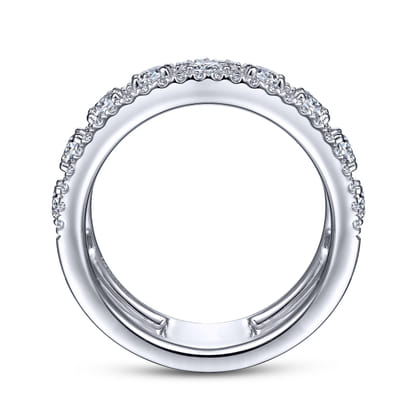 14K White Gold Three Row Diamond Station Ring