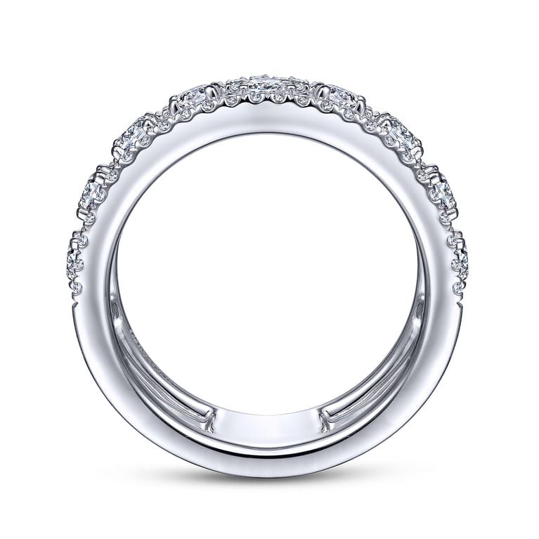 14K White Gold Three Row Diamond Station Ring - 1.05 ct - Shot 2