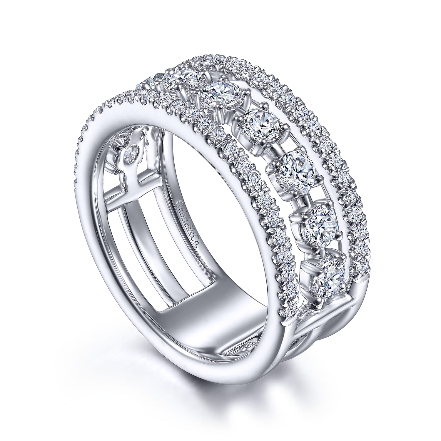 14K White Gold Three Row Diamond Station Ring - 1.05 ct - Shot 3
