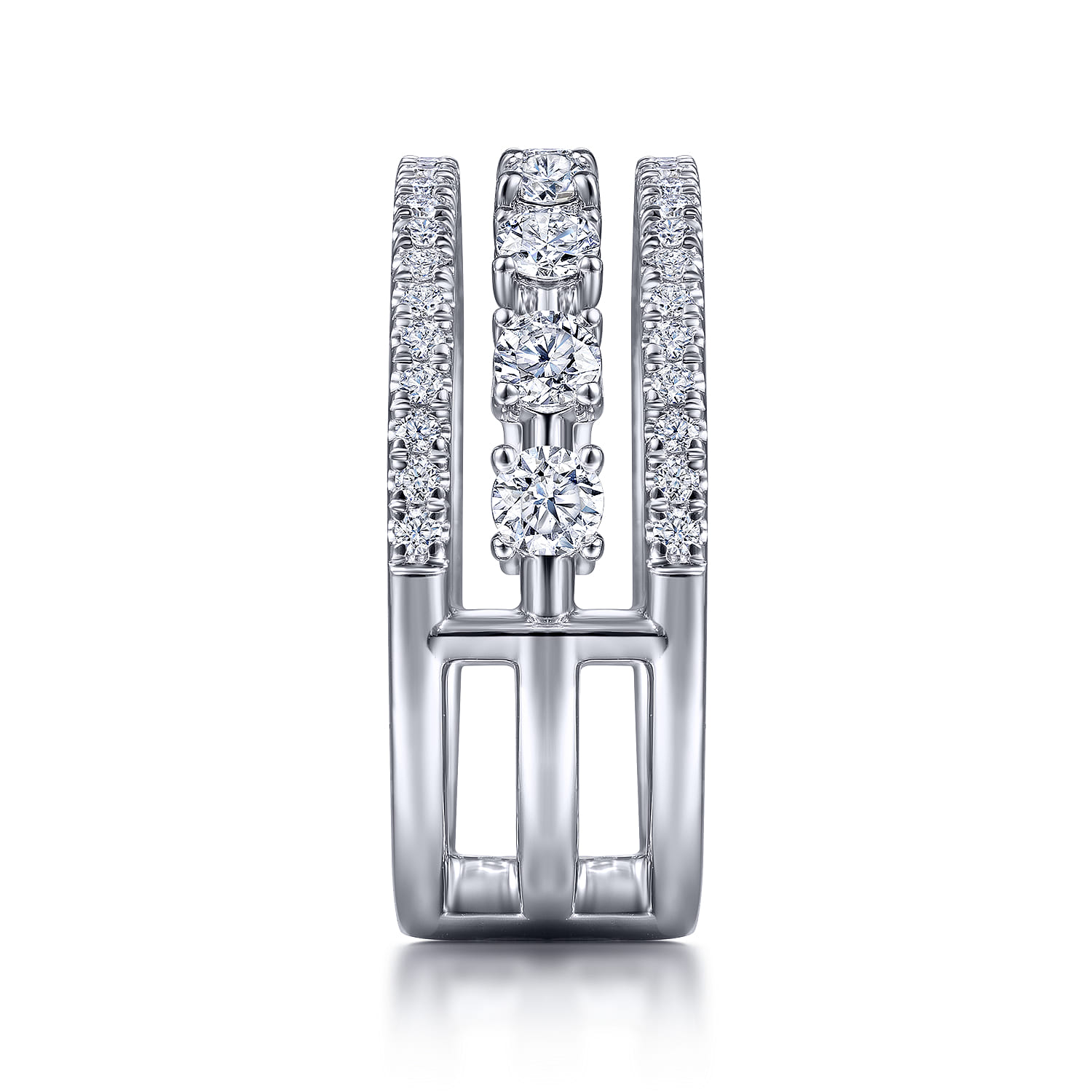 14K White Gold Three Row Diamond Station Ring - 1.05 ct - Shot 4
