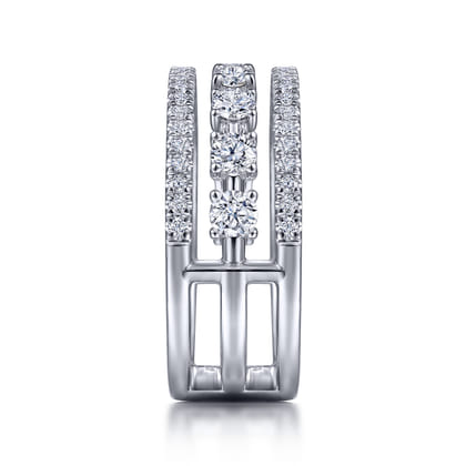 14K White Gold Three Row Diamond Station Ring