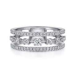 14K White Gold Three Row Diamond Station Ring