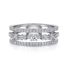 14K White Gold Three Row Diamond Station Ring - 0.5 ct