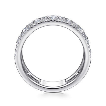 14K White Gold Three Row Diamond Station Ring