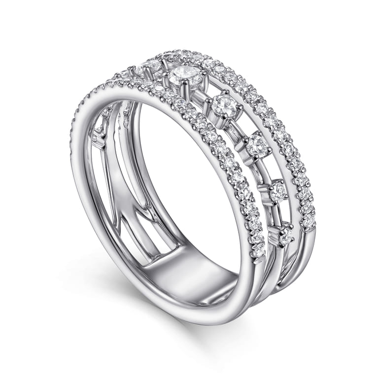 14K White Gold Three Row Diamond Station Ring - 0.5 ct - Shot 3