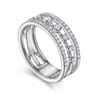 14K White Gold Three Row Diamond Station Ring - 0.5 ct