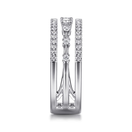 14K White Gold Three Row Diamond Station Ring