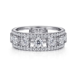 14K White Gold Three Row Diamond Station Wide Band Ring