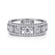 14K White Gold Three Row Diamond Station Wide Band Ring