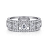 14K White Gold Three Row Diamond Station Wide Band Ring - 1.3 ct
