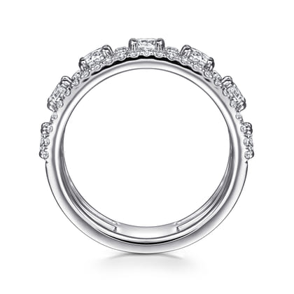 14K White Gold Three Row Diamond Station Wide Band Ring