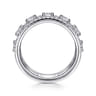 14K White Gold Three Row Diamond Station Wide Band Ring - 1.3 ct