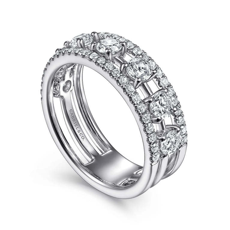 14K White Gold Three Row Diamond Station Wide Band Ring - 1.3 ct - Shot 3