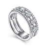 14K White Gold Three Row Diamond Station Wide Band Ring - 1.3 ct